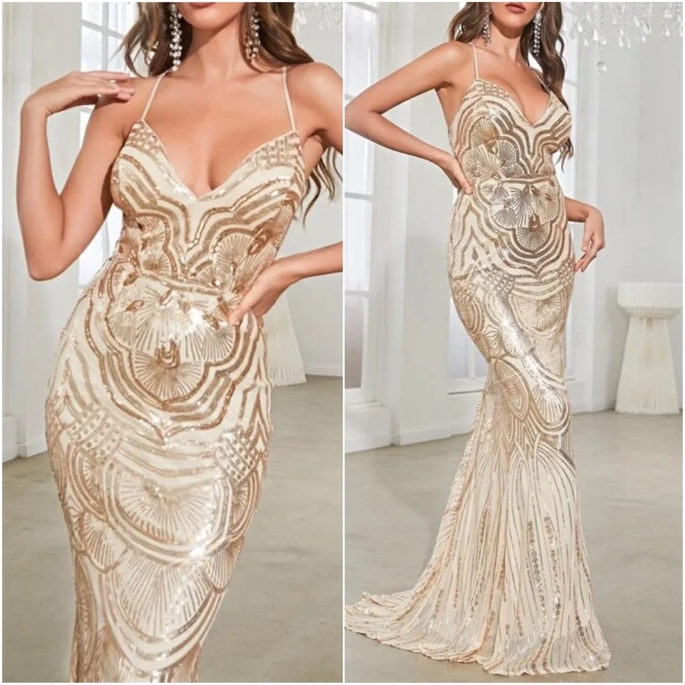 Luxe Sequin Lace up Backless Evening Formal Wedding Dress - Picture 3 of 3